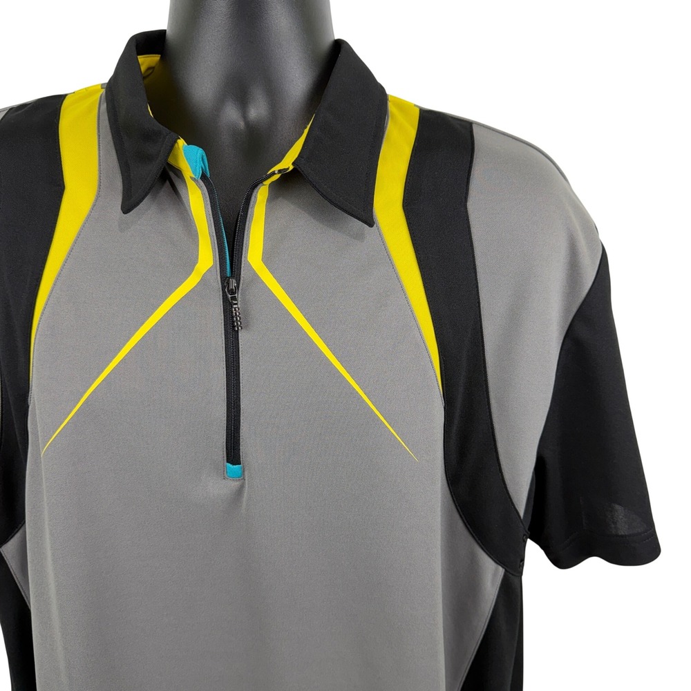 Jamie Sadock Mens XL Golf Polo Shirt Quarter Zip Colorblock Grey Black Yellow